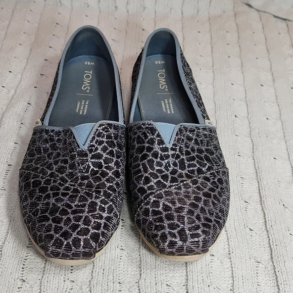 Toms Black Snake w/Silver Glitter Light Blue 8.5W Casual - Picture 2 of 8